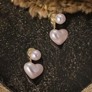 Elegant Love Imitation Pearl Gold‎ Plated Heart Pendant Earrings Fashion Jewelry